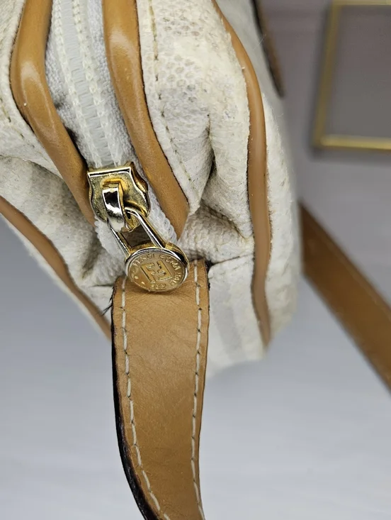 Authentic Vintage Fendi Striped Logo Canvas & Leather Crossbody Shoulder Y2K - Picture 6 of 16